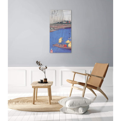 Ferry On A River In The Rain By Hiroshige Utagawa 100cm H X 50cm W CrystalArt Material Acrylic Glass Effect, Frameless Panel Lightweight Ready to Hang