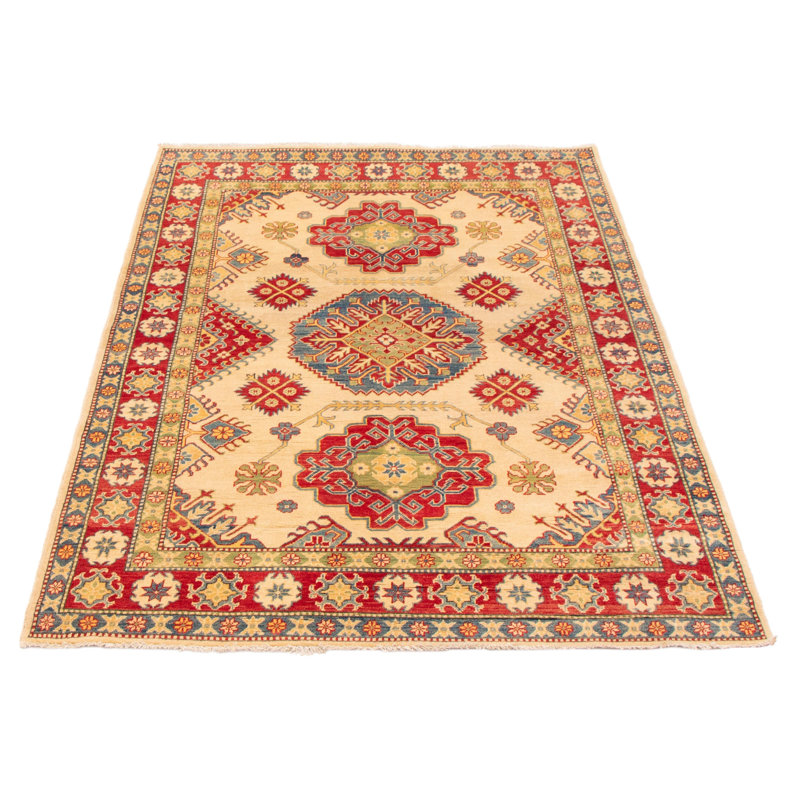 Tapis unique en laine noué à la main 5 pi 7 po x 7 pi 5 po nouvel âge Goldtraud crème / brun foncé / rouge