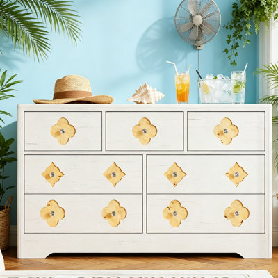 7 Drawer Dresser for Bedroom, 53.9'' Mid Century Modern 6 Drawer Dresser with Fluted Detail, Wooden Chest of Drawers, Decorative Boho Style Large Capacity Storage for Dining Room, Bedroom,Living Room.