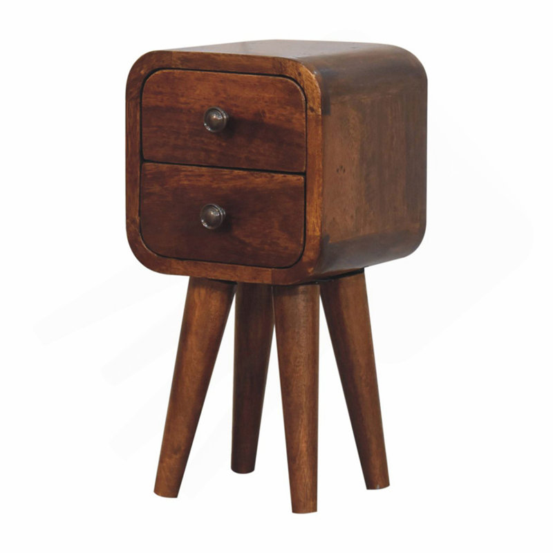 Solid Wood Extra Mini Curved Chestnut Nightstand