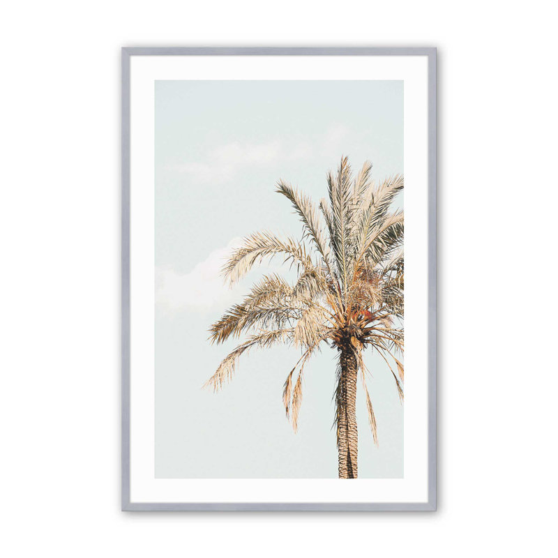 Impression de palmier doré, Cadre en chrome poli, H 21,25 po x l 17,25 po x P 1,25 po