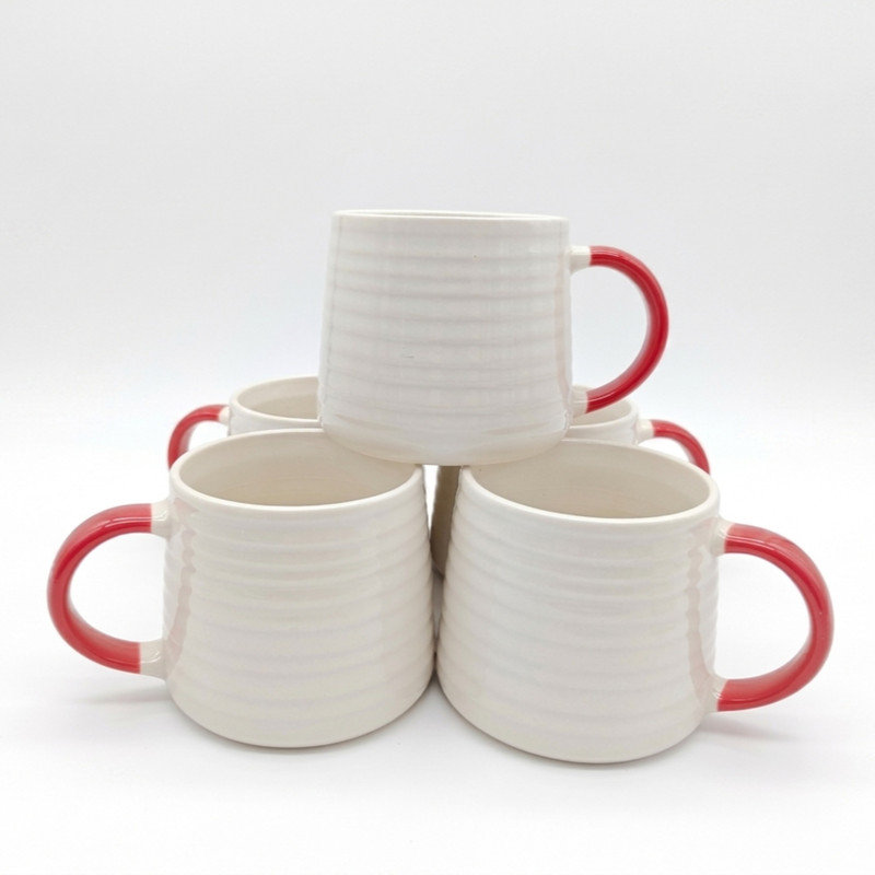 Ceramic Coffee Mug, 389, 4, White/Red