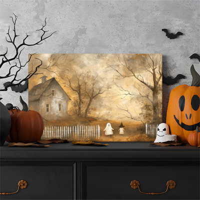 Affiche d'art mural encadrée 1pc, affiche fantaisiste d'Halloween fantôme, impression sur toile pour salon chambre bureau salle de bain dortoir, prêt à accrocher