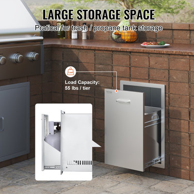 Outdoor Kitchen Propane Tank Drawer 16Wx24.4Hx16d Inch Stainless Steel Pull Out Trash Drawer With Handle For Outdoor Kitchen BBQ Island