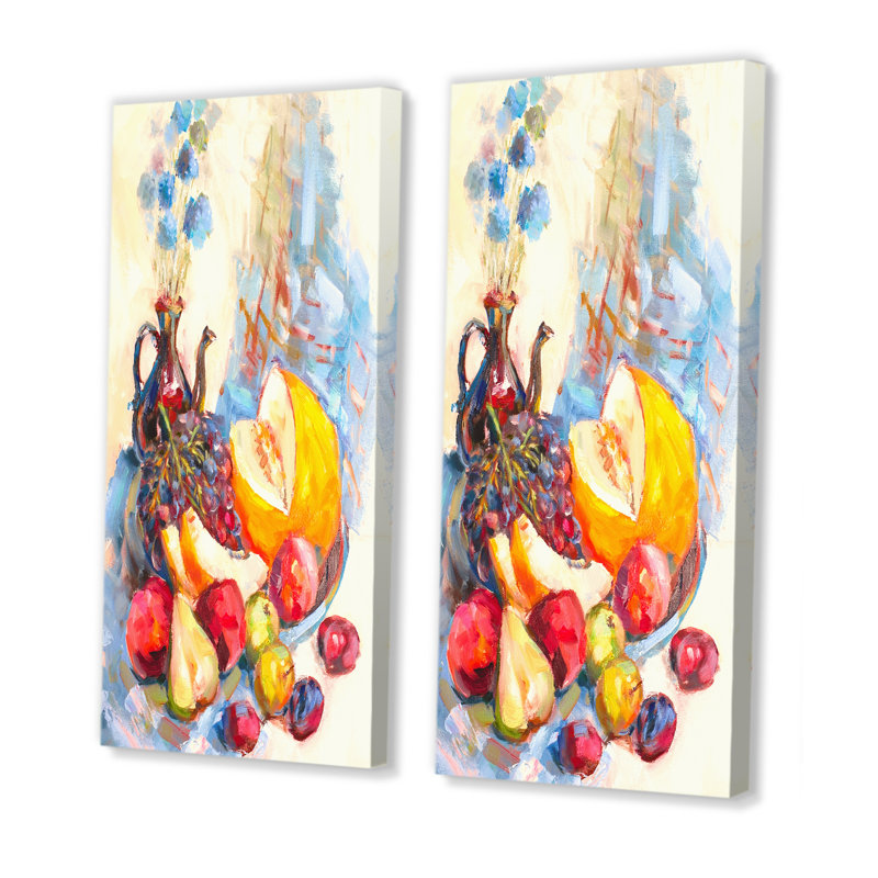 Fleurs et fruits impressionnisme VI - Ensemble de 2 peintures sur toiles, Toile tendue, H 20 po x l 24 po x P 1 po
