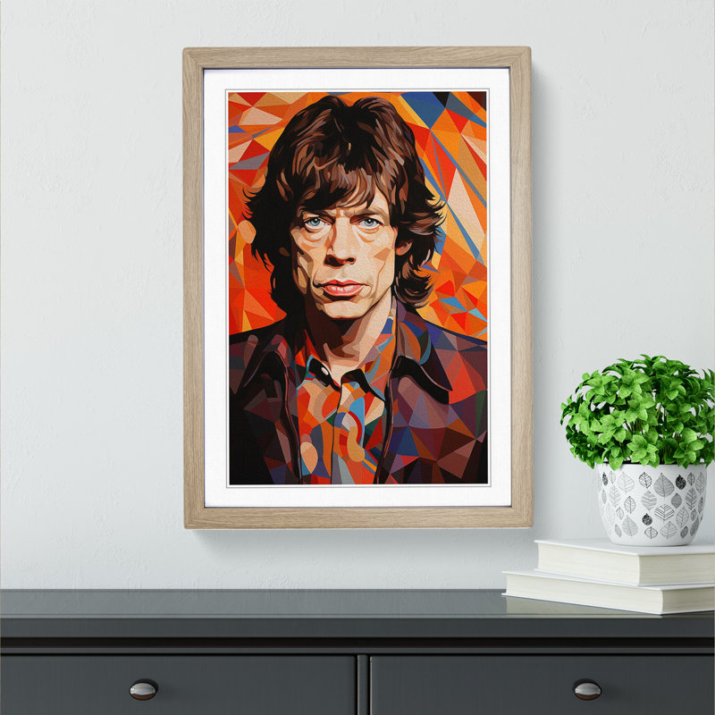 XYZ-FRM-V1223-4497 Mick Jagger Op - Single Picture Frame Print on Wood, 64cm H x 46cm W x 2cm D, Oak 