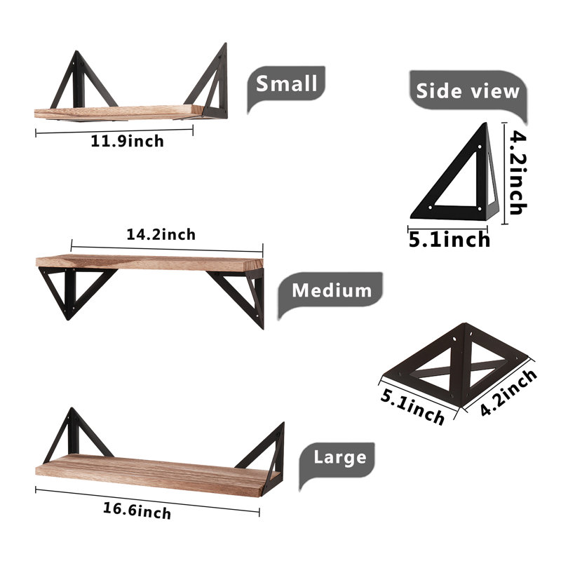 Florestial 3 Piece Floating Shelf with Adjustable Shelves
