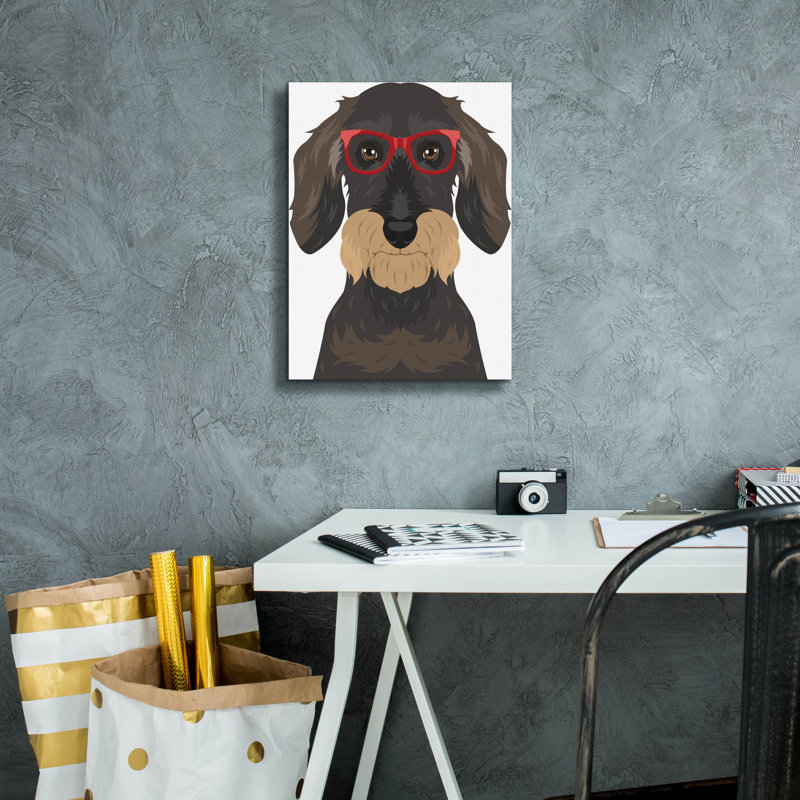 «Teckel à poil dur portant des lunettes de hipster» par les affiliés Furbaby, H 16 po x l 12 po