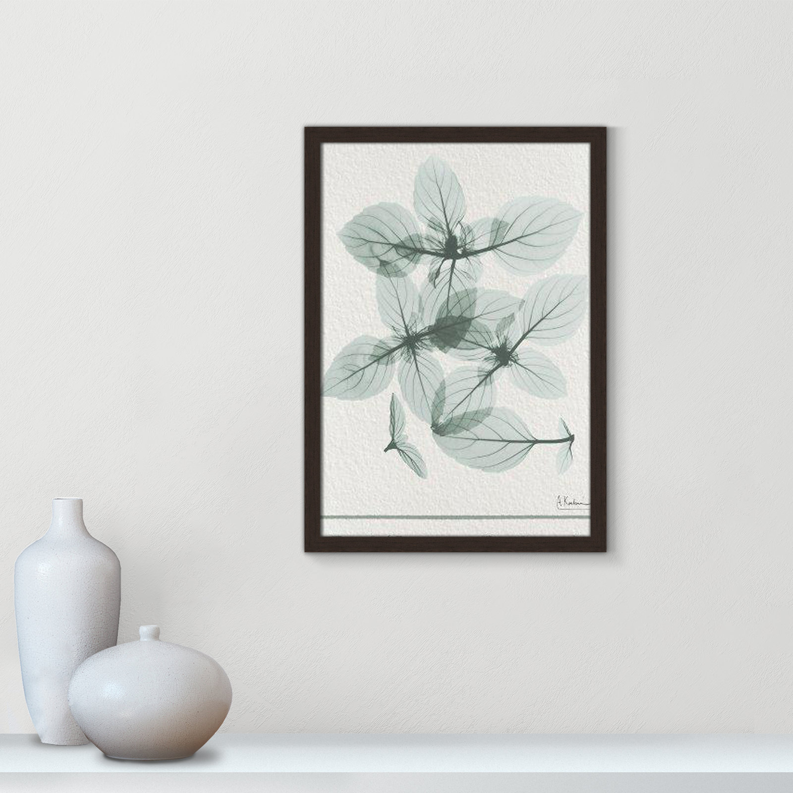 Jeanette "Basil Ocimum Basilicum" Painting, 23" H x 17" W x 1.25" D, Open Grain Walnut Framed Paper