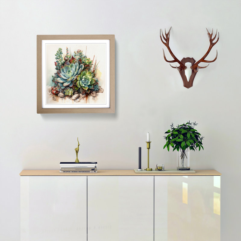 Succulent Watercolour No.1 - Framed Print, Oak