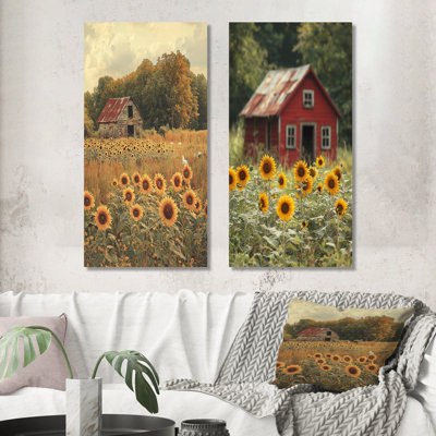 Tournesols par le poulailler I - Collection d'art mural floral 2 panneaux