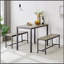Ensemble de table de salle à manger, table de bar avec 2 bancs de salle à manger, comptoir de table de cuisine avec chaises, table de déjeuner industrielle pour la cuisine, salon, salle de réception, gris et noir, L 43,3 po x l 23,6 po x H 29,9 po