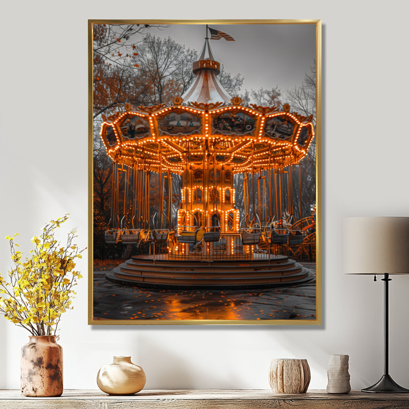 Parc d'attractions jaune et gris, Cadre flottant doré, H 32 po x l 16 po x P 1 po