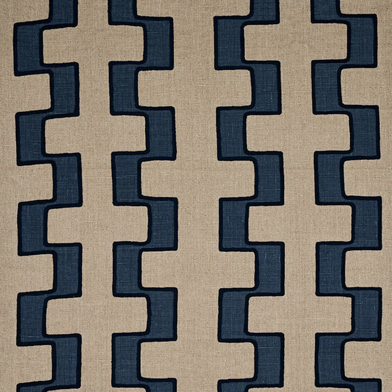 Tissu en lin imprimé brodé Dixon, Bleu