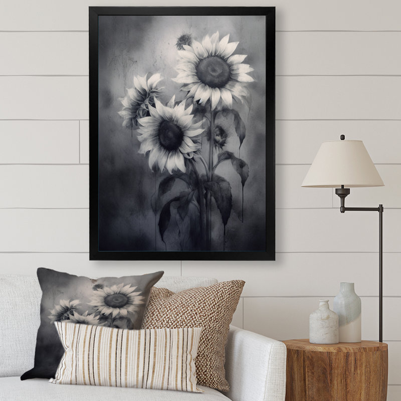 Noir, blanc, doré, art mural floral, Cadre simple noir, H 32 po x l 16 po x P 1 po