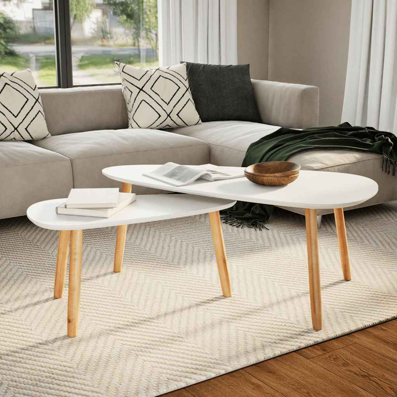 Table basse gigogne 2 pièces vidaXL, tables d'appoint avec pieds en bois de pin massif, style scandinave, blanc 39,4 po x 19,7 po x 15,7 po