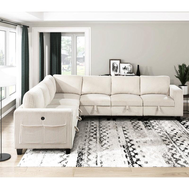 8 - Piece Modular U Shaped Corduroy In Grey, No Assembly, Chaise, Convertible Bed, Soft Foam Filler For Living Room Grey Seat With Upholstery, Easily To 2 Throw Pillows Family