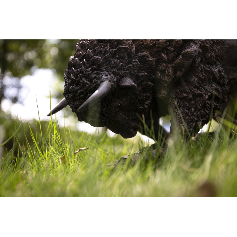 Large Brown Polyresin Bison Head Down Statue