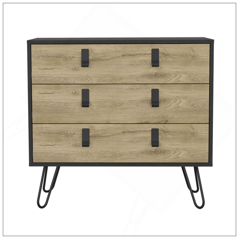 Commode à 3 tiroirs Huna, Noir / bois