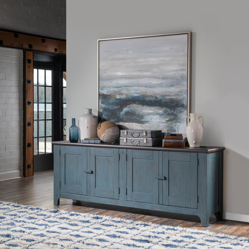 Console de porte en placage de bouleau rustique de 86 po de large Lake House, Verre de mer et tabac séché