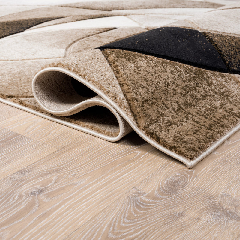 Tapis moderne et contemporain à motif abstrait tourbillon Alva, Beige/Brown