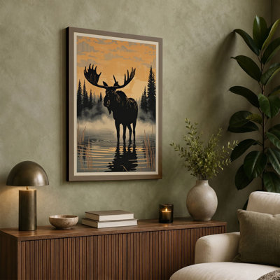 Moose at Dawn Rustic - Wrapped Canvas
