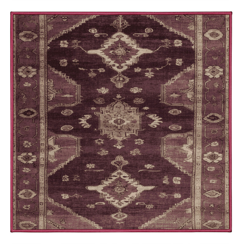 Machine Washable Overdyed Brown Area Rug, Square 8'
