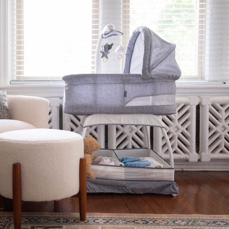 Sweetli Nurture Bassinet - Denim Melange, Gray/White