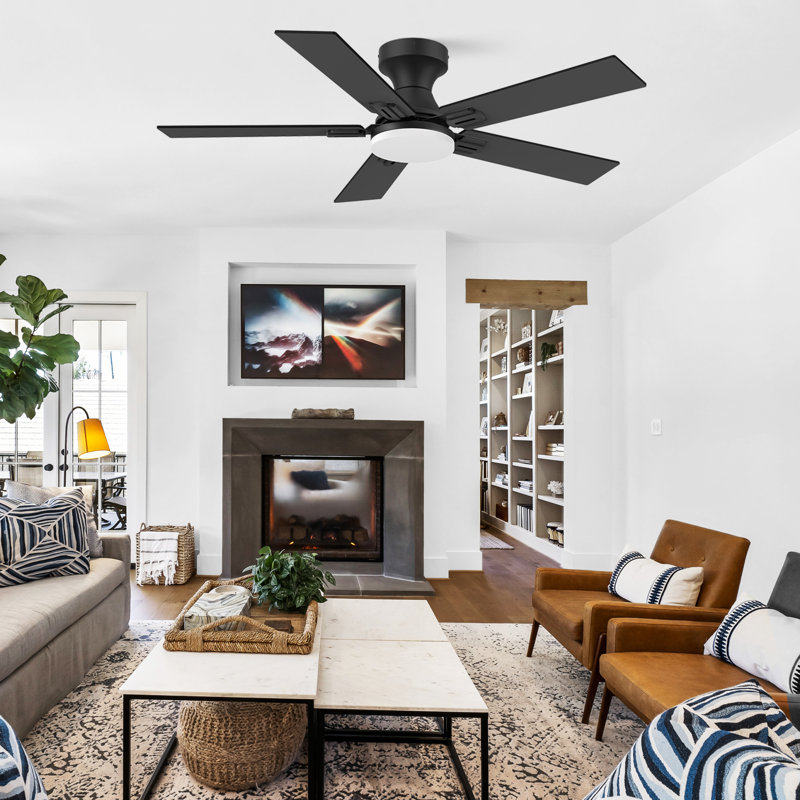 42" 5 - Blade Smart Outdoor Indoor Black Ceiling Fan with LED Lights, Remote, Voice Control via Alexa, Dimmable, Quite DC Motor