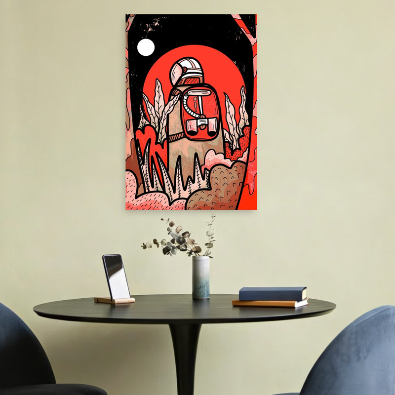 Red Moon Explorer Retro Surreal Vibrant Forest Landscape Wall Art Print by Stephen Wade - Wrapped Canvas Print