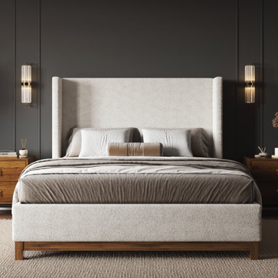 Magar Upholstered Wingback Solid Wood Bed Frame