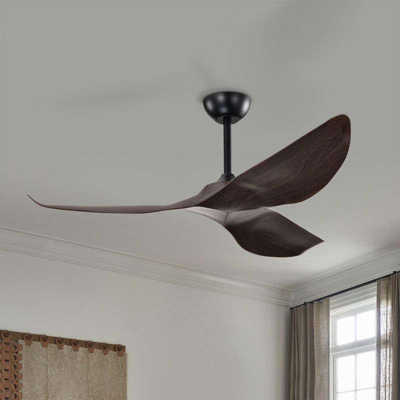 Ventilateur de plafond 3 pales avec télécommande Duncan, Noir mat, Bois brun
