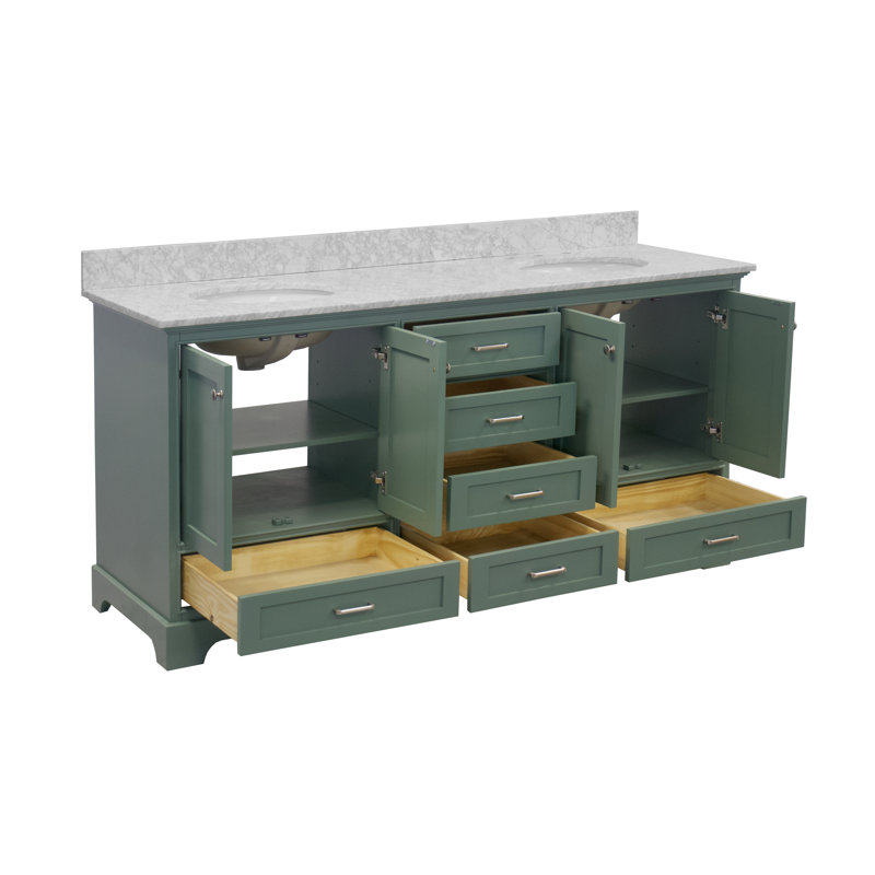 Ensemble de meuble-lavabo double 72 po Larosa, Vert sauge, Marbre de Carrare