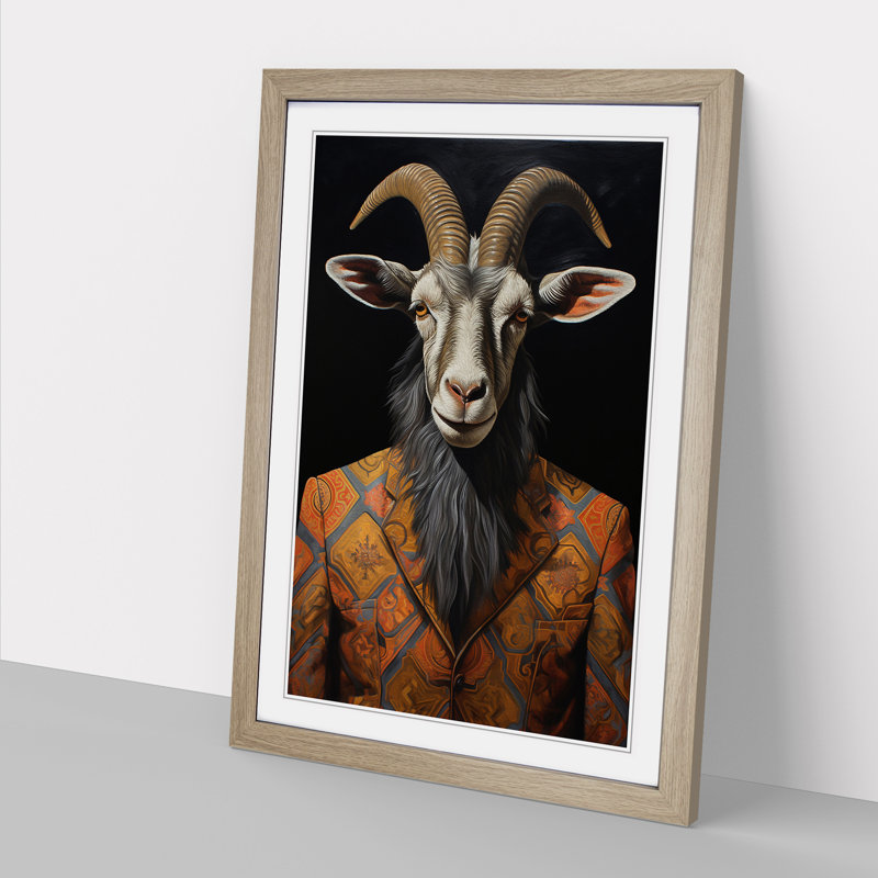 Goat Hard Edge Painting No.2 - Framed Print, 34cm H x 25cm W x 2cm D, Oak