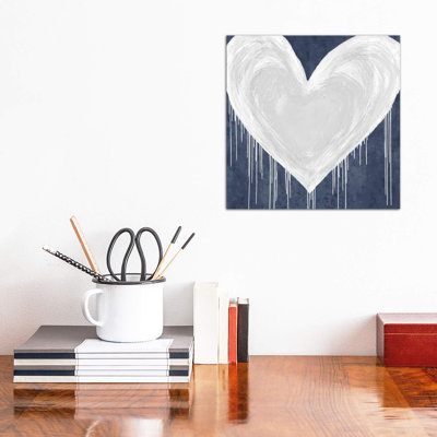 Big Hearted White On Blue by Lindsay Rodgers - Wrapped Canvas Print