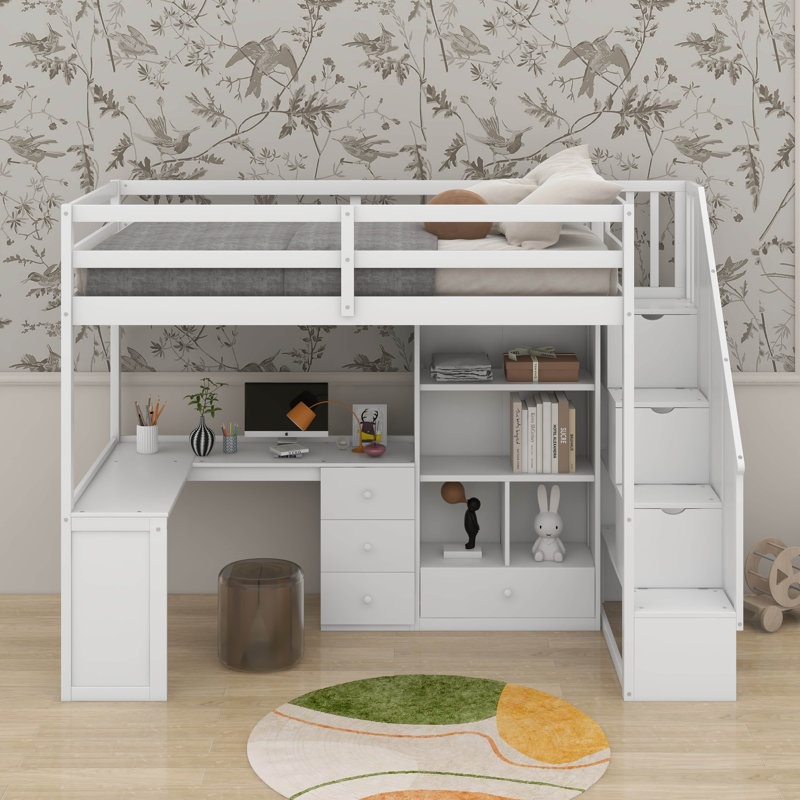 Lit mezzanine simple avec bureau, Blanc