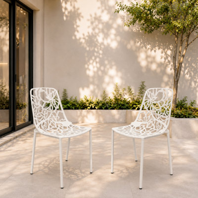 Rabia Outdoor Aluminum Dining Chairs, Modern Floral Cutout Accent Chair for Patio, Garden, and Balcony, Stackable Metal Dining Room Furniture, Rust & UV Resistant, Fully Assembled
