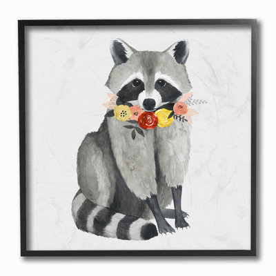 Joli raton laveur assis avec guirlande de fleurs - Art