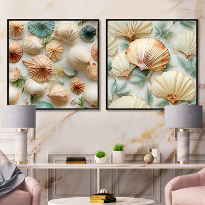 Ensemble de 2 motifs de coquillages rétro - motif nautique et plage carré