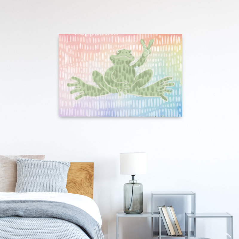 Rainbow Frog, signe de paix, art mural coloré, 24" H x 36" W