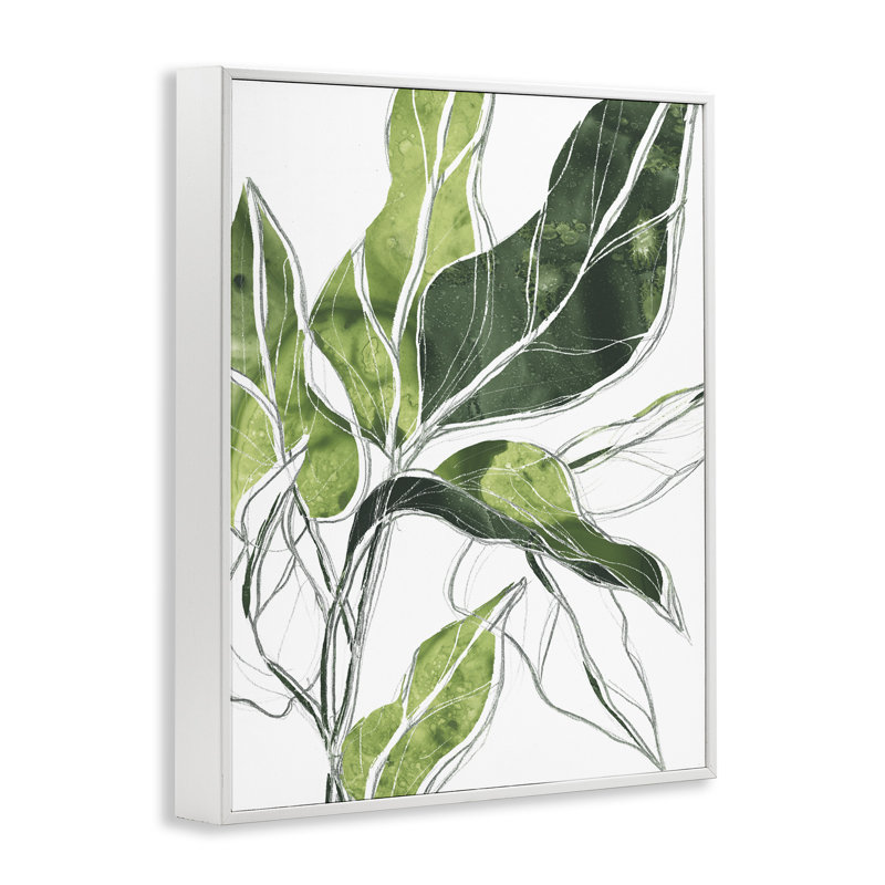 Motif de lignes vert palmier expressif, H 14 po x l 11 po, Giclée encadrée blanc bord de mer