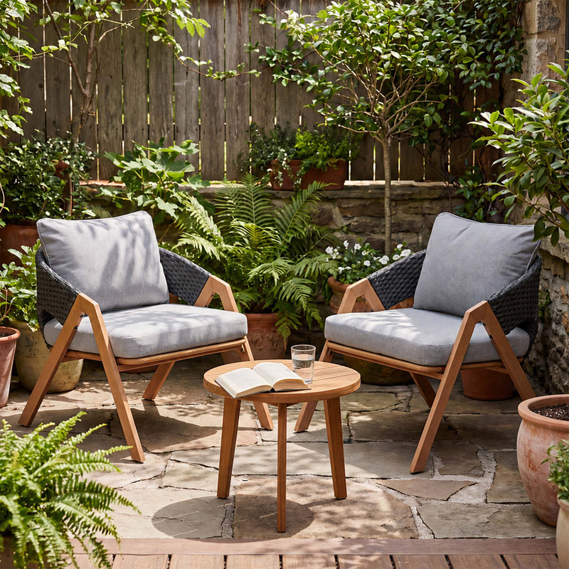 Ensemble de patio durable en acier avec rotin résistant aux intempéries et coussins moelleux pour une détente en plein air