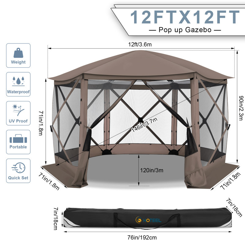 Tente de pavillon 12 po x 12 pi, Gris