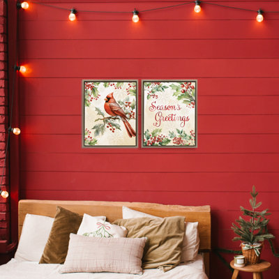 Ensemble de 2 cadres flottants Season's Greetings and Cardinal, design par Nicole DeCamp