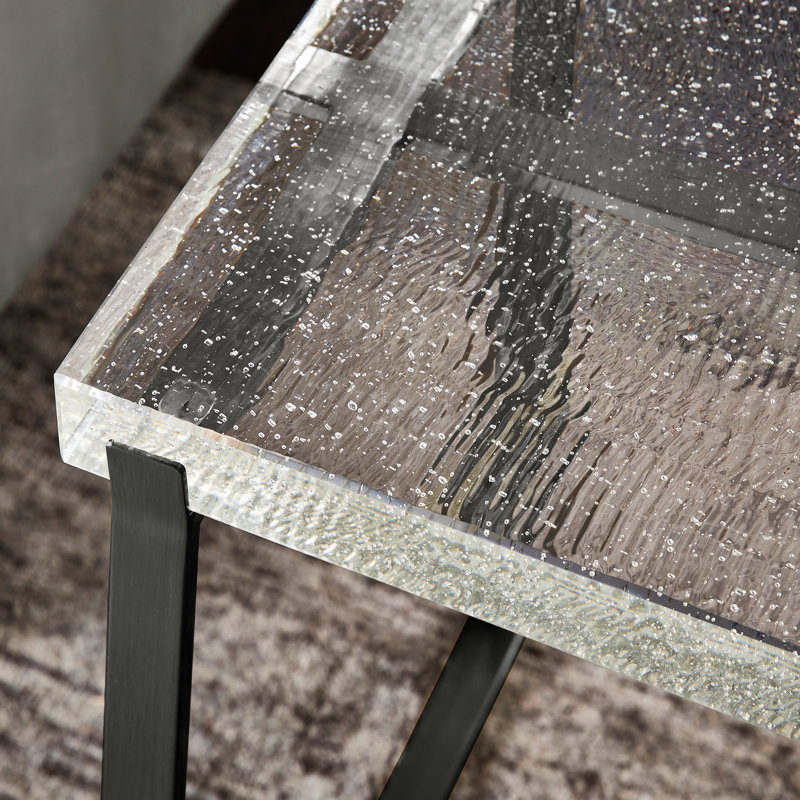 Degolier Cast Glass Top End Table, Gray