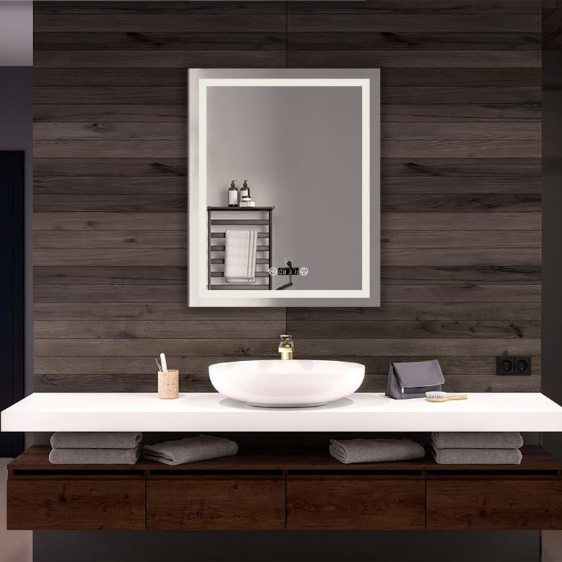 Miroir de salle de bain/ meuble-lavabo biseauté avec éclairage Laniel, 32 po x 28 po