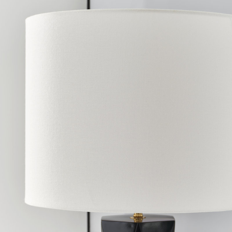 Gloss Black Resin Table Lamp with White Linen Shade