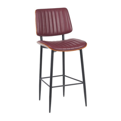 Tabouret de bar d'intérieur en métal Mid-Century moderne avec siège et dossier en vinyle bourgogne