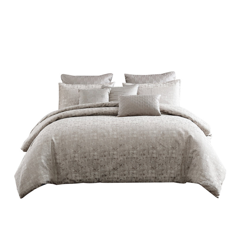 10 piece king polyester comforter set with jacquard print, grey, King Comforter +9 Additional Pieces