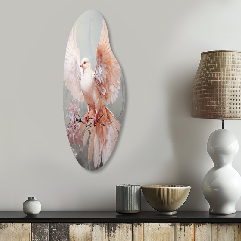 Décoration murale en forme de colombe rose et ailée, H 30 po x l 11 po